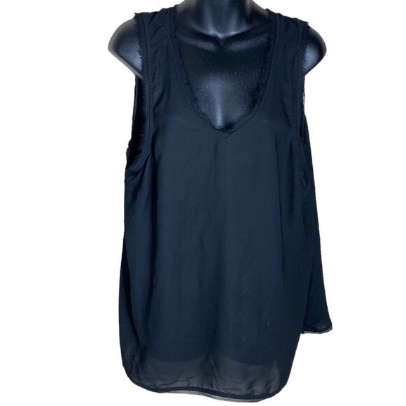 Torrid Georgette raw hem semi sheer black sleeveless top 1/1x/14-16 - Picture 2 of 6
